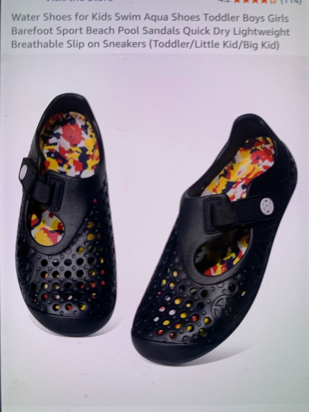 Amazon Kids Black Water Shoes with Multicolor Camo Insole